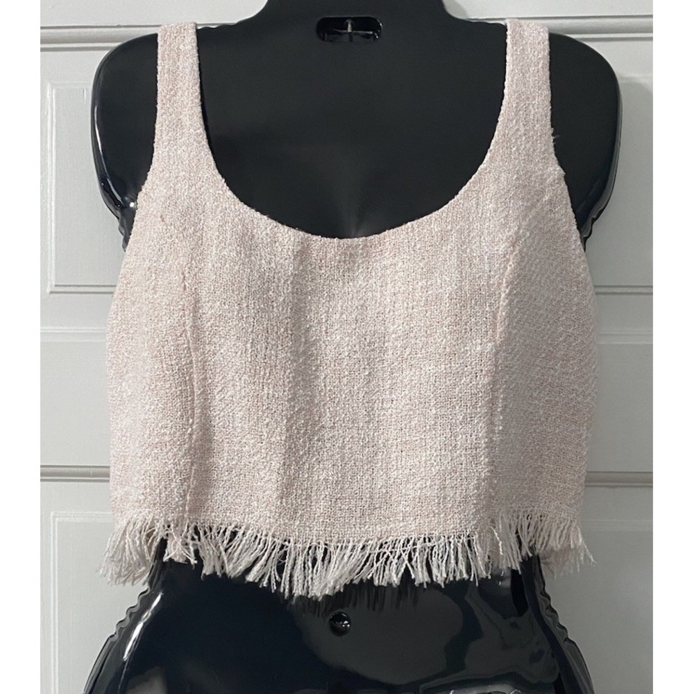 Le Lis Knit Fringe Crop Top‎ Womens Pink Back Zip Sleeveless Lined SZ M Y2K